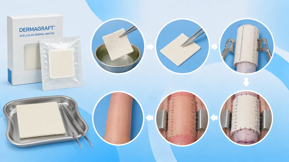 Step-by-step illustration of penile dermagraft using an acellular dermal matrix